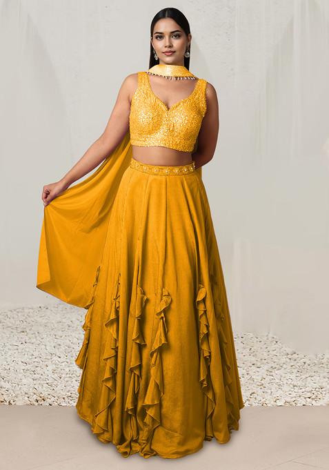 Yellow Lehenga Set With Hand Embroidered Blouse And Dupatta