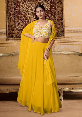 Yellow Lehenga Set With Hand Embroidered Blouse And Jacket