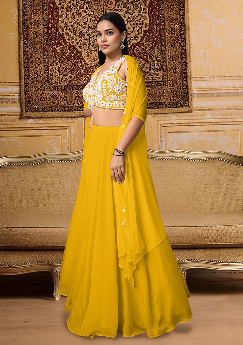 Yellow Lehenga Set With Hand Embroidered Blouse And Jacket