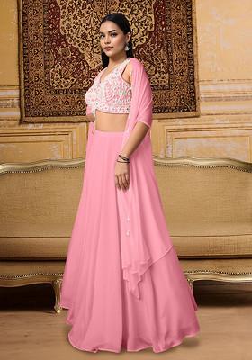 Pink Lehenga Set With Hand Embroidered Blouse And Jacket