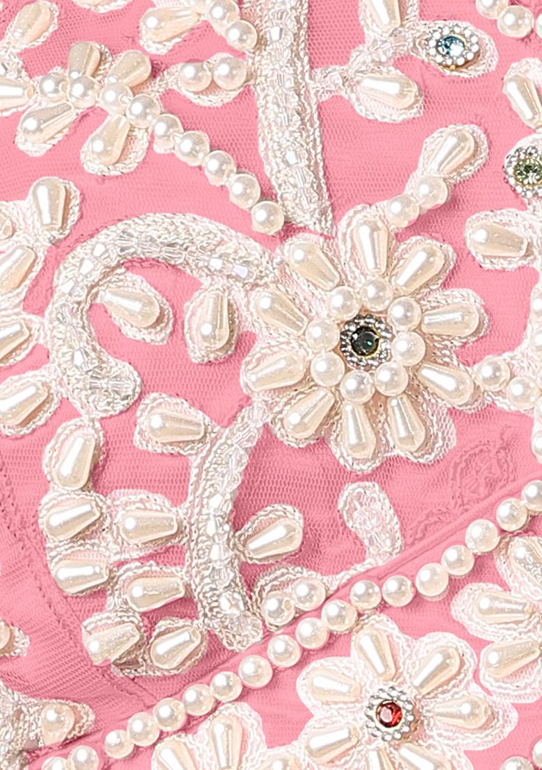 Pink Lehenga Set With Hand Embroidered Blouse And Jacket