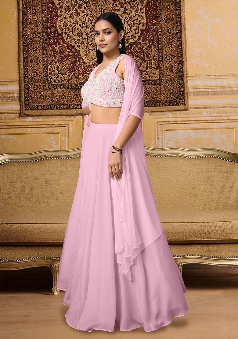 Pink Lehenga Set With Hand Embroidered Blouse And Jacket