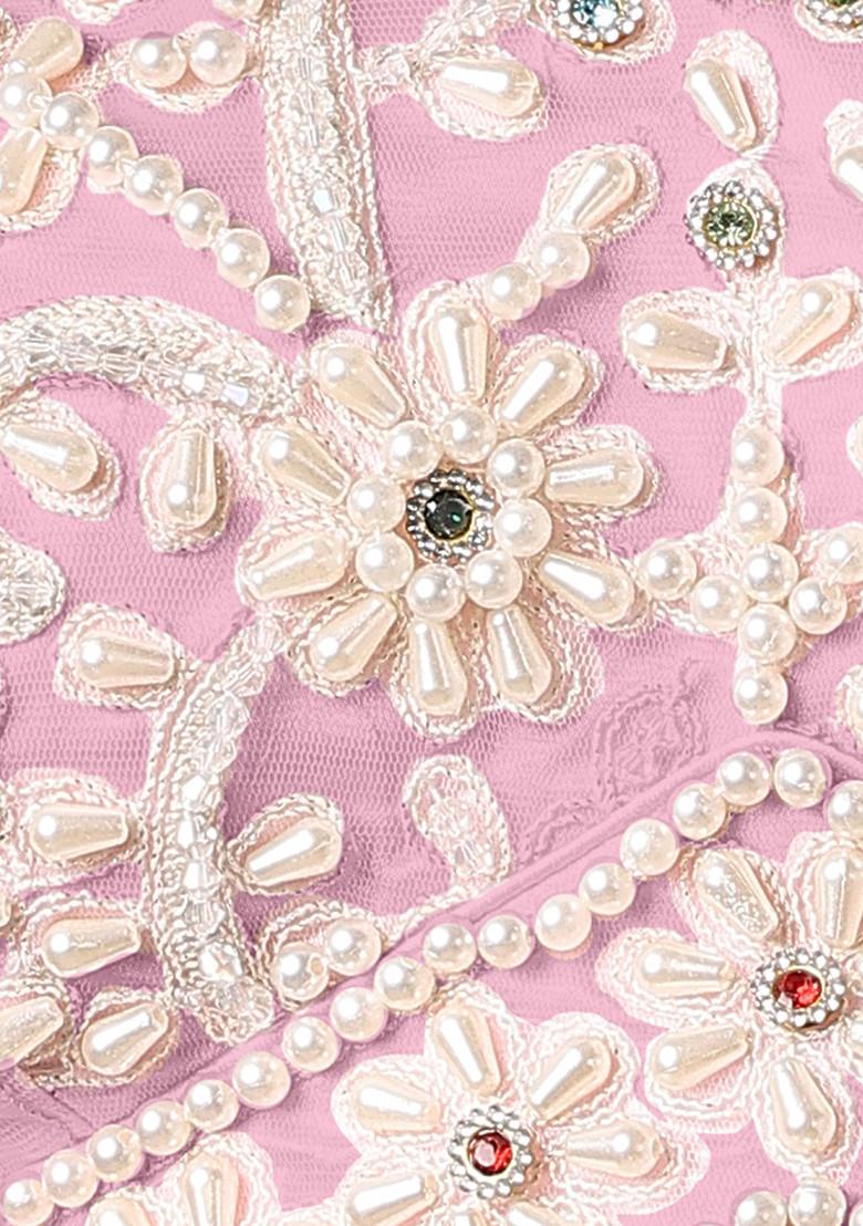 Pink Lehenga Set With Hand Embroidered Blouse And Jacket