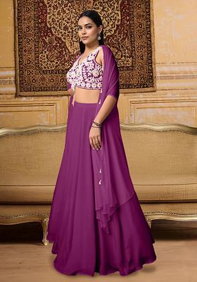 Purple Lehenga Set With Hand Embroidered Blouse And Jacket