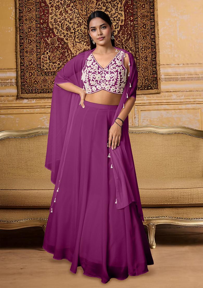 Purple Lehenga Set With Hand Embroidered Blouse And Jacket