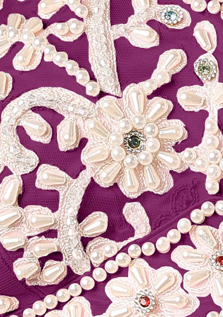 Purple Lehenga Set With Hand Embroidered Blouse And Jacket