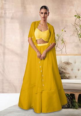 Yellow Lehenga Set With Hand Embroidered Blouse And Jacket