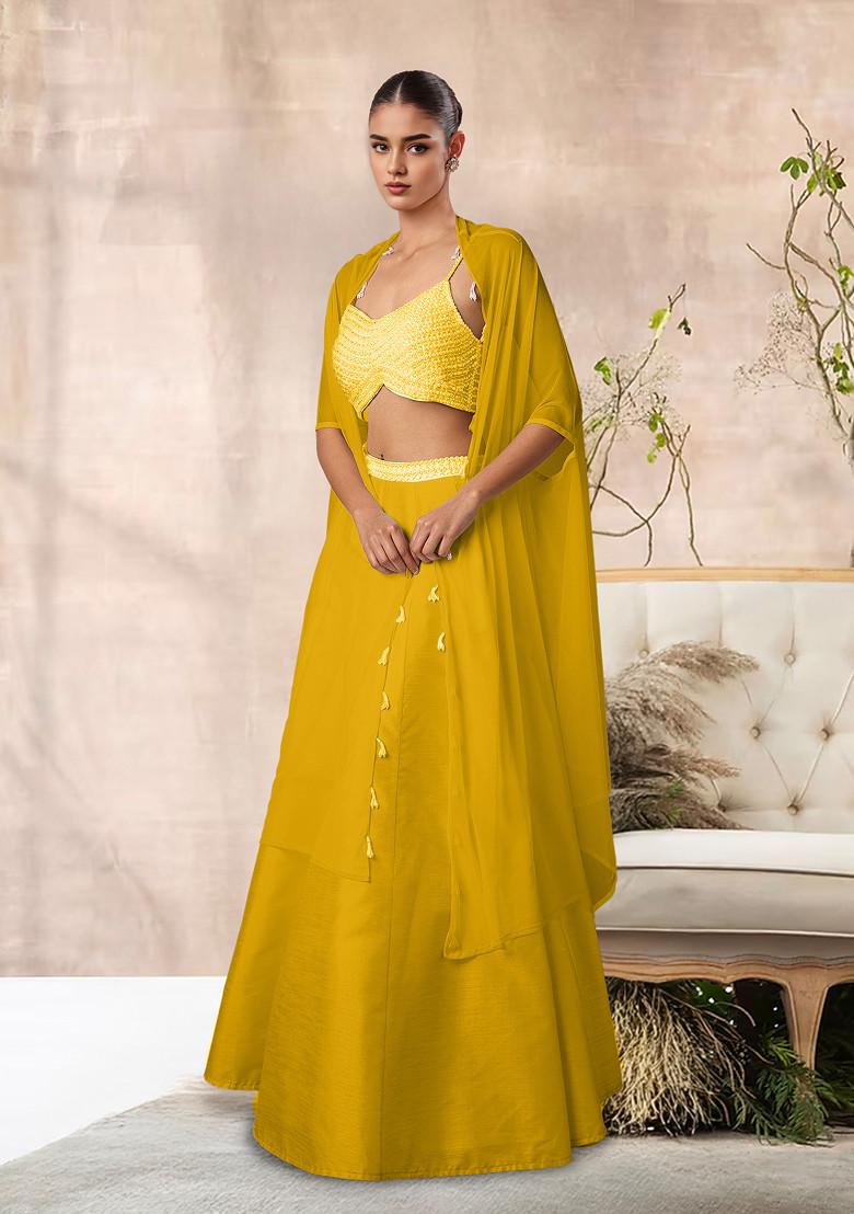 Yellow Lehenga Set With Hand Embroidered Blouse And Jacket