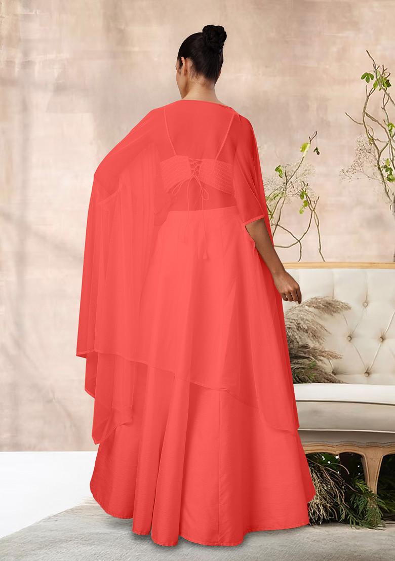 Orange Lehenga Set With Hand Embroidered Blouse And Jacket