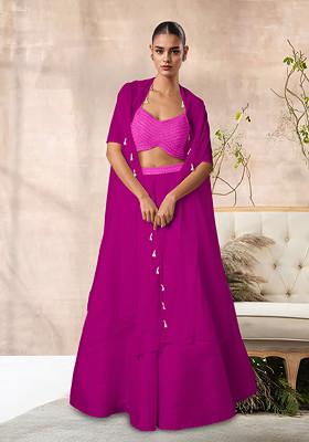 Pink Lehenga Set With Hand Embroidered Blouse And Jacket