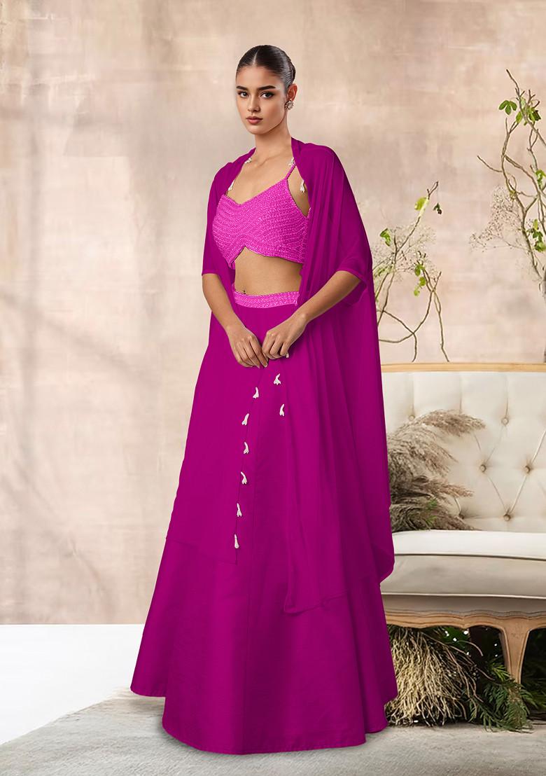 Pink Lehenga Set With Hand Embroidered Blouse And Jacket