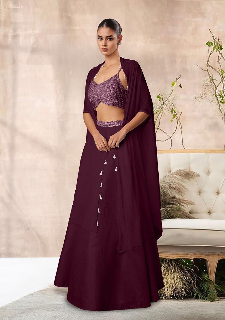 Purple Lehenga Set With Hand Embroidered Blouse And Jacket