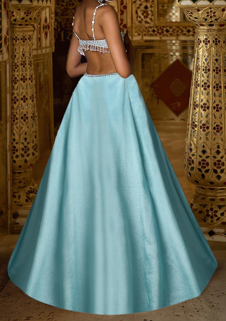 Aqua Blue Lehenga Set With Hand Embroidered Blouse And Dupatta