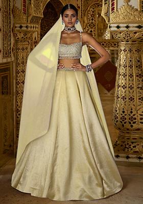Pastel Yellow Lehenga Set With Hand Embroidered Blouse And Dupatta