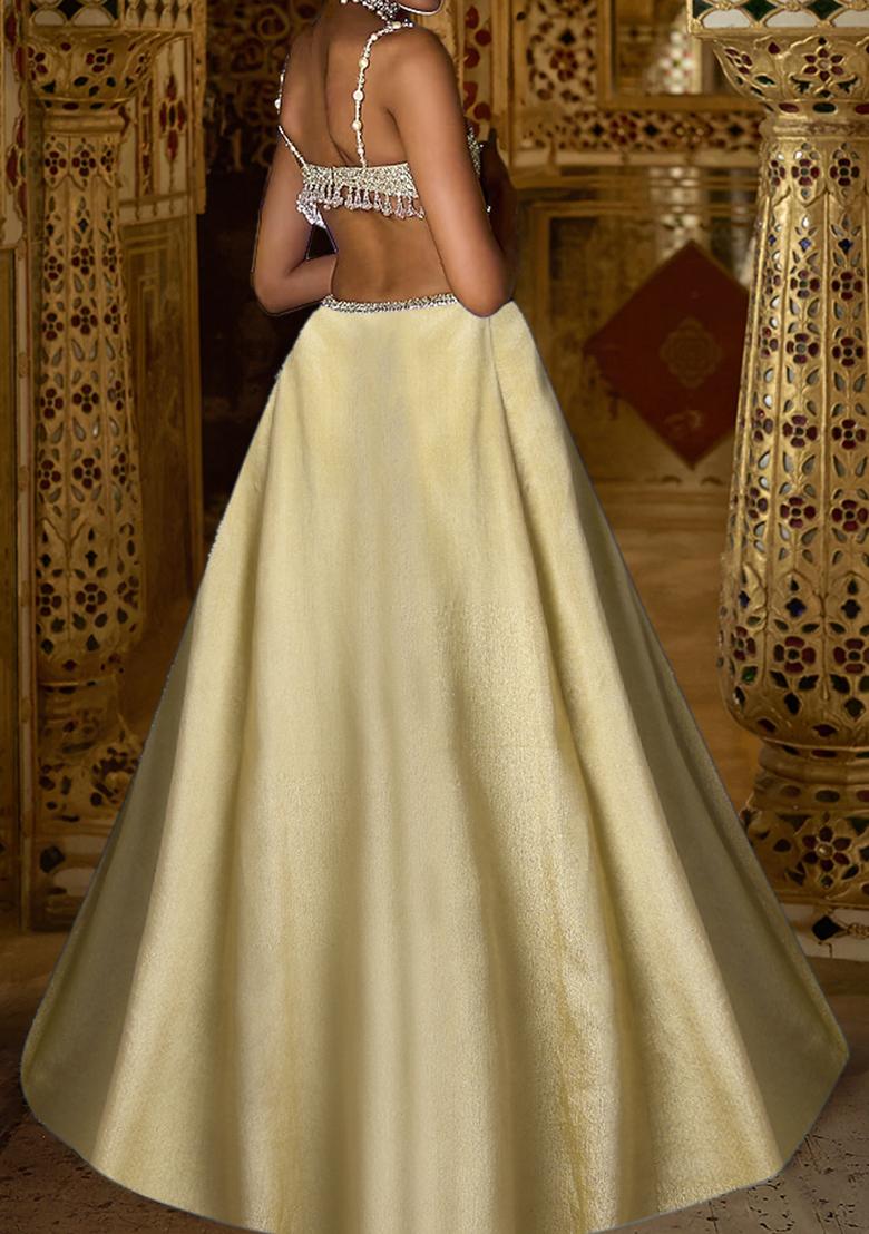 Pastel Yellow Lehenga Set With Hand Embroidered Blouse And Dupatta