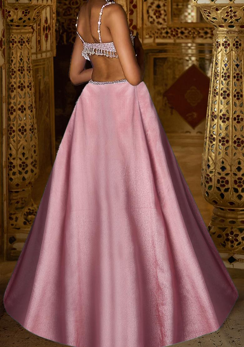 Blush Pink Lehenga Set With Hand Embroidered Blouse And Dupatta