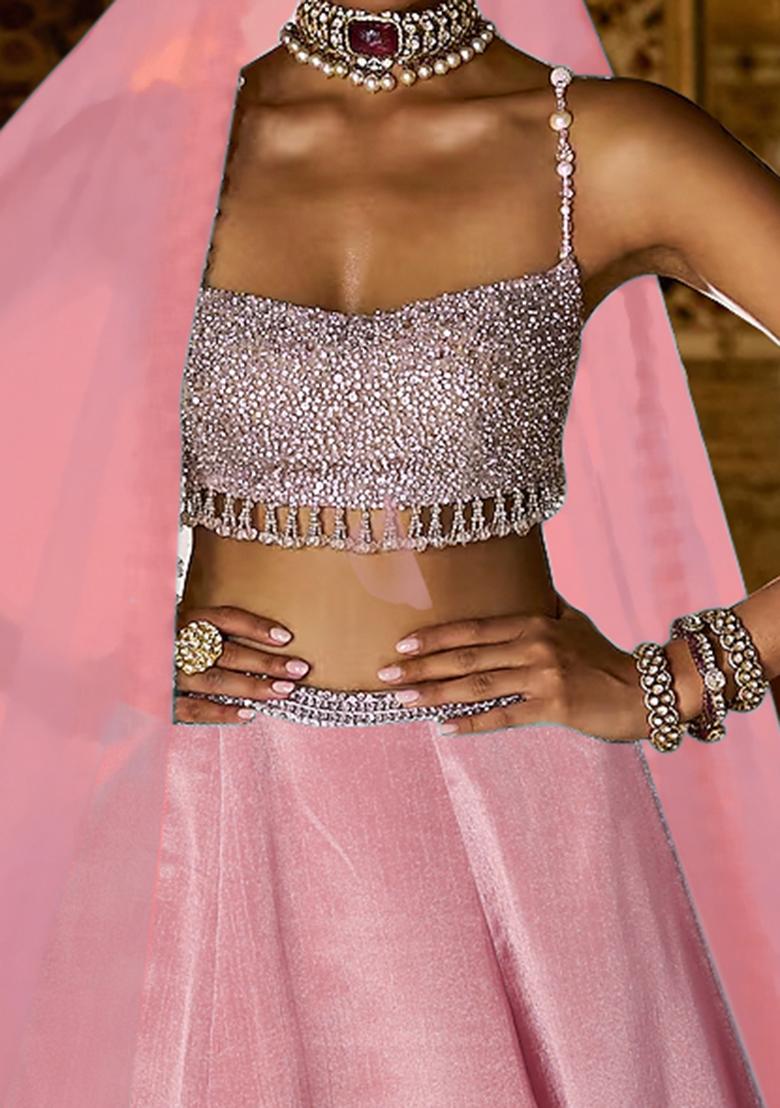 Blush Pink Lehenga Set With Hand Embroidered Blouse And Dupatta