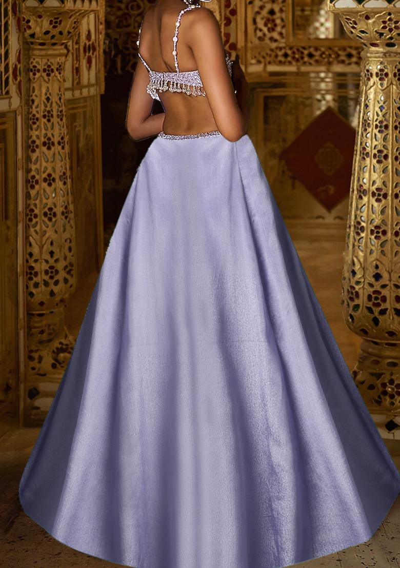 Blue Lehenga Set With Hand Embroidered Blouse And Dupatta