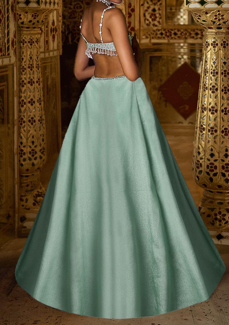 Sage Green Lehenga Set With Hand Embroidered Blouse And Dupatta
