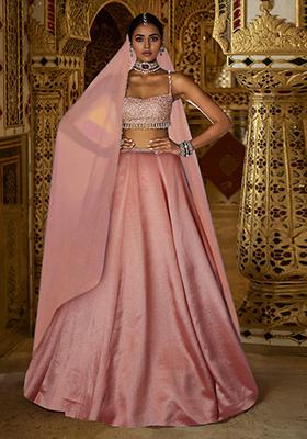 Peach Lehenga Set With Hand Embroidered Blouse And Dupatta