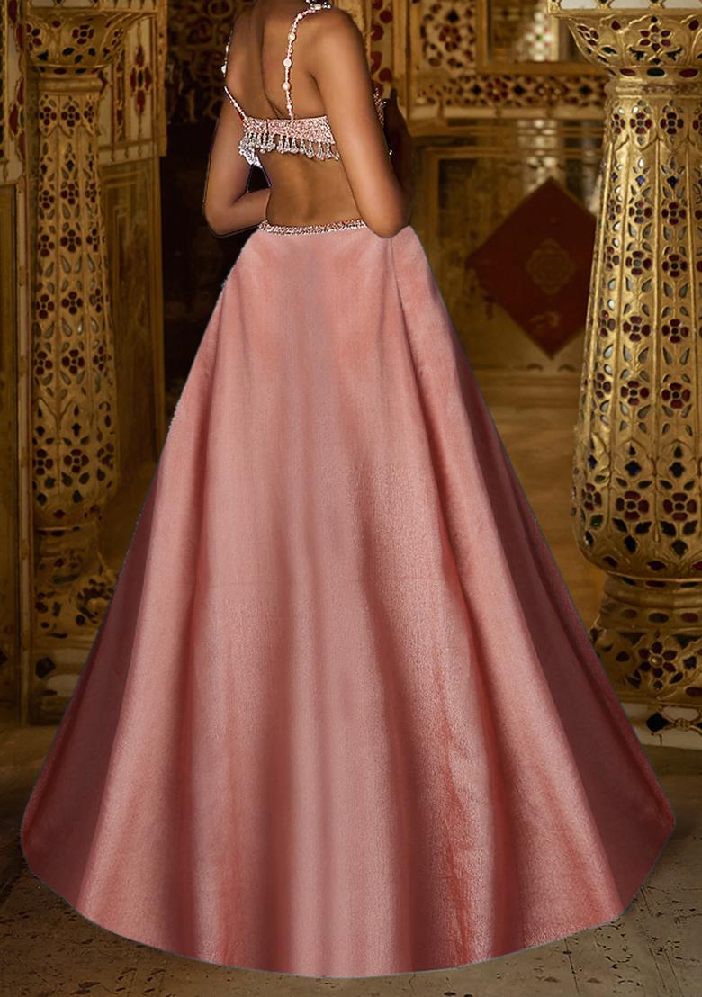 Peach Lehenga Set With Hand Embroidered Blouse And Dupatta