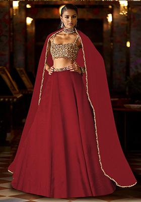 Maroon Lehenga Set With Hand Embroidered Blouse And Dupatta