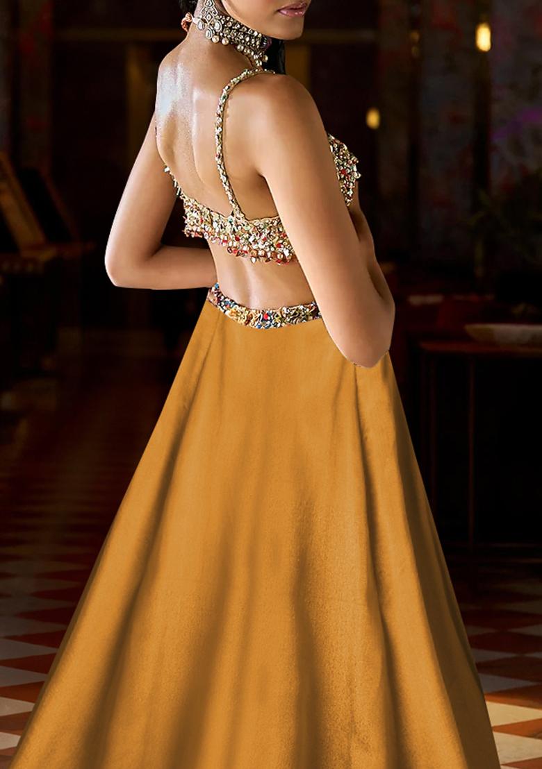 Mustard Yellow Lehenga Set With Hand Embroidered Blouse And Dupatta
