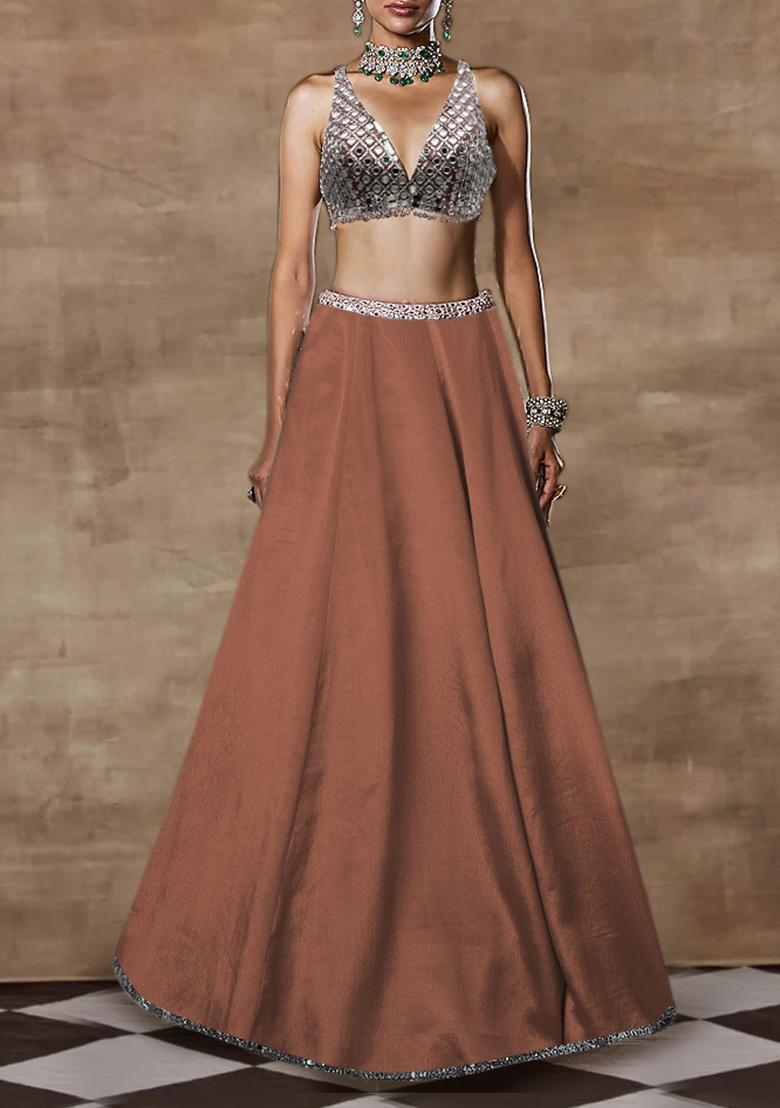 Golden Brown Lehenga Set With Hand Embroidered Blouse And Dupatta
