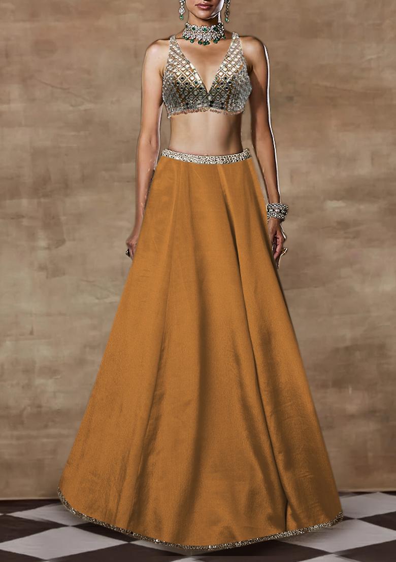 Dull Orange Lehenga Set With Hand Embroidered Blouse And Dupatta