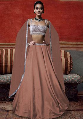 Peach Lehenga Set With Hand Embroidered Blouse And Dupatta