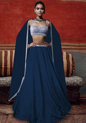 Teal Lehenga Set With Hand Embroidered Blouse And Dupatta
