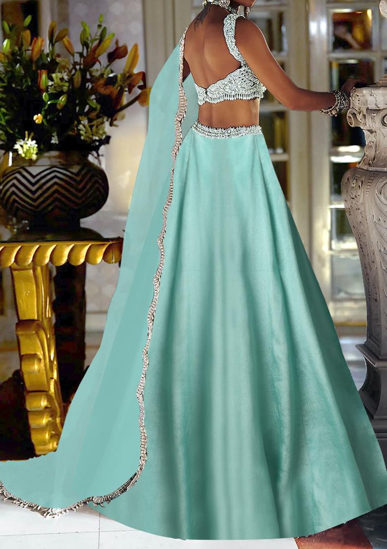 Sea Green Lehenga Set With Hand Embroidered Blouse And Dupatta