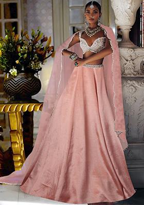 Peach Lehenga Set With Hand Embroidered Blouse And Dupatta