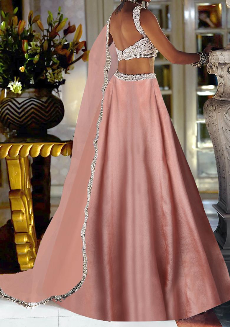 Peach Lehenga Set With Hand Embroidered Blouse And Dupatta