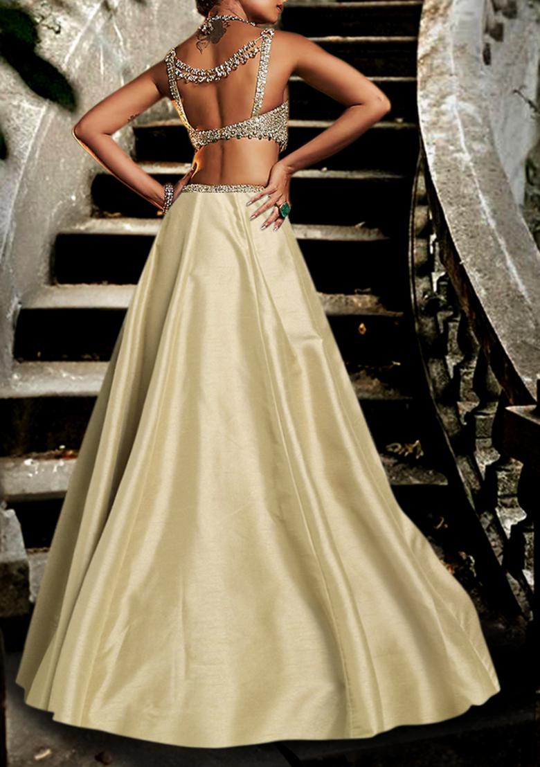 Golden Lehenga Set With Hand Embroidered Blouse And Dupatta