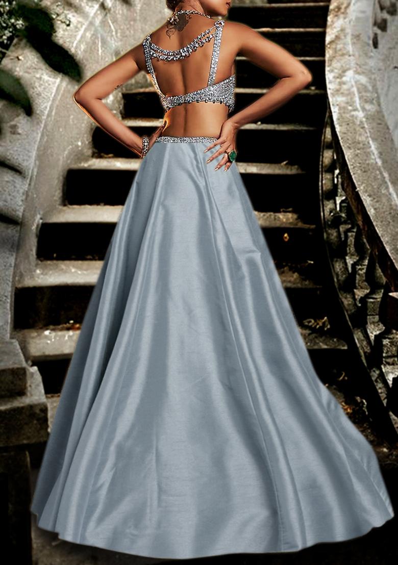 Grey Lehenga Set With Hand Embroidered Blouse And Dupatta