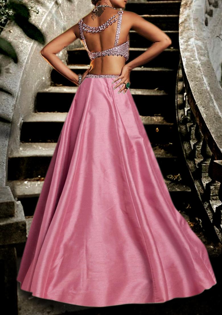 Pink Lehenga Set With Hand Embroidered Blouse And Dupatta