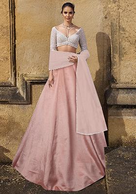 Peach Lehenga Set With Hand Embroidered Blouse And Dupatta