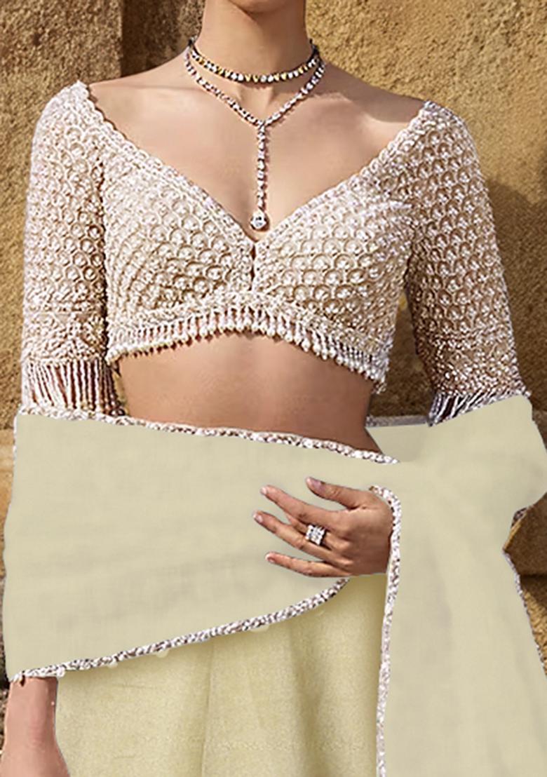 Golden Lehenga Set With Hand Embroidered Blouse And Dupatta