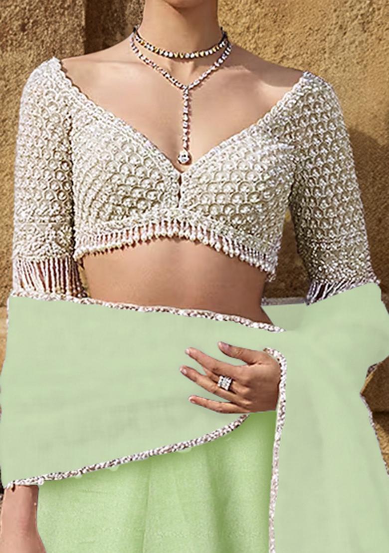 Lemon Green Lehenga Set With Hand Embroidered Blouse And Dupatta