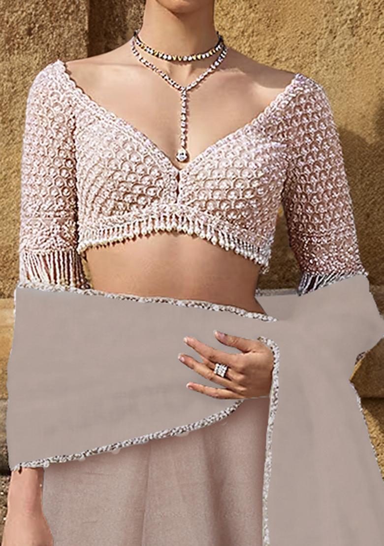 Brown Lehenga Set With Hand Embroidered Blouse And Dupatta