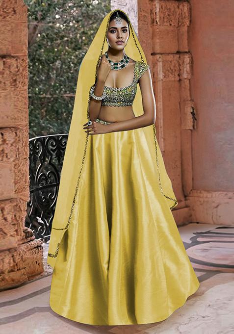 Mustard Yellow Lehenga Set With Hand Embroidered Blouse And Dupatta