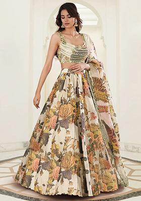 Off White Lehenga Set With Hand Embroidered Blouse And Dupatta