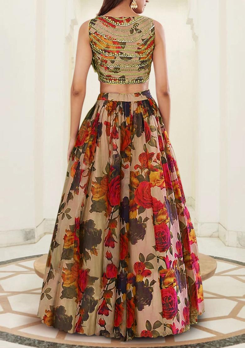 Beige Lehenga Set With Hand Embroidered Blouse And Dupatta