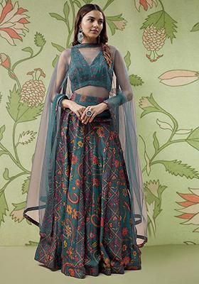 Teal Green Lehenga Set With Hand Embroidered Blouse And Dupatta