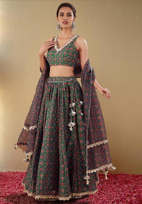 Green Lehenga Set With Hand Embroidered Blouse And Dupatta