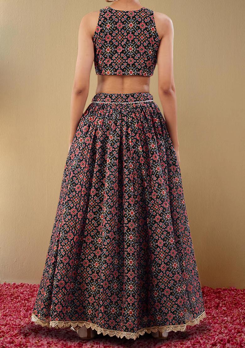 Black Lehenga Set With Hand Embroidered Blouse And Dupatta