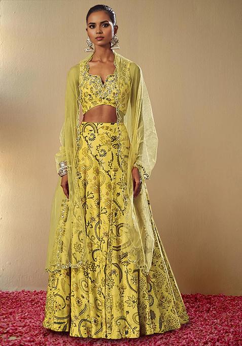 Yellow Lehenga Set With Hand Embroidered Blouse And Dupatta