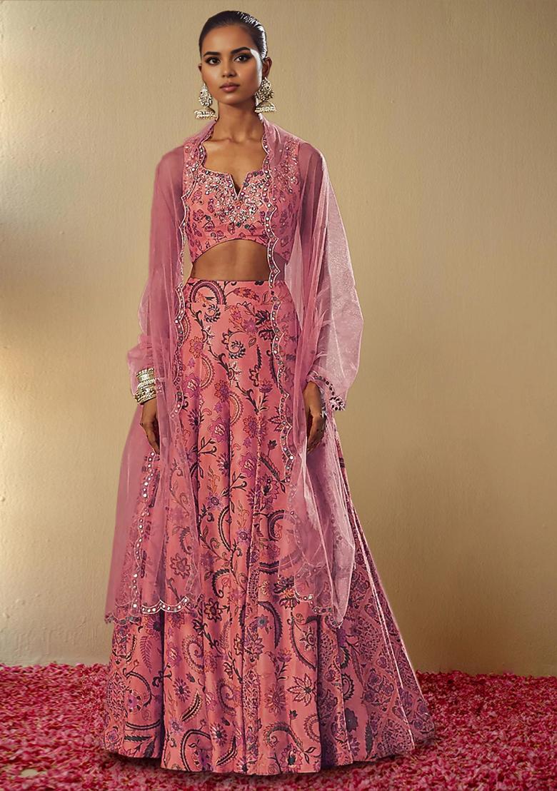 Peach Lehenga Set With Hand Embroidered Blouse And Dupatta