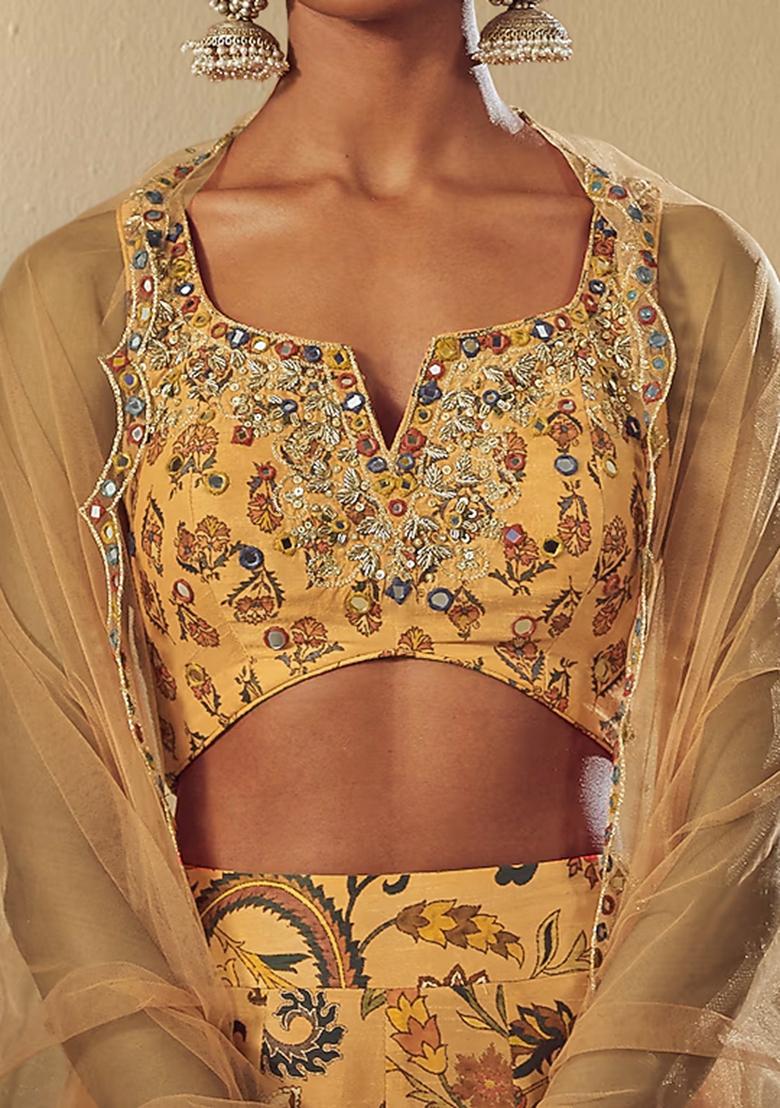 Golden Lehenga Set With Hand Embroidered Blouse And Dupatta